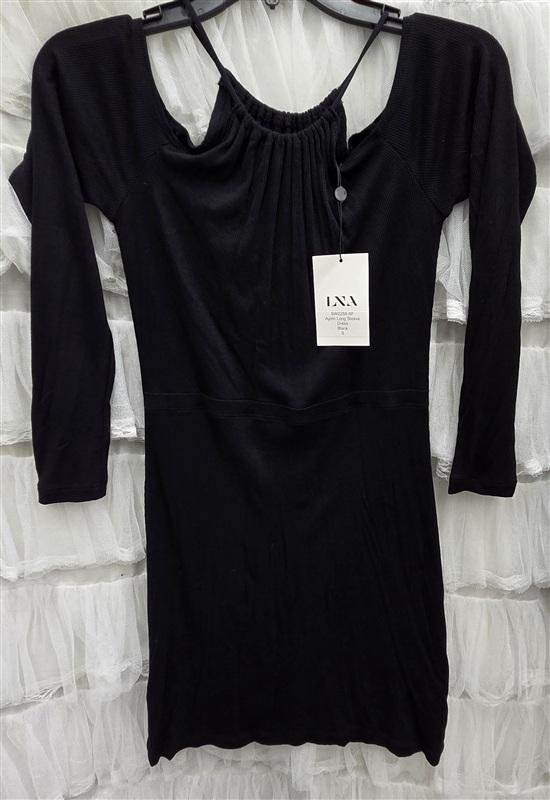 NWT LNA S Aydin Long Sleeve Cold Shoulder Black Mini Dress 134122