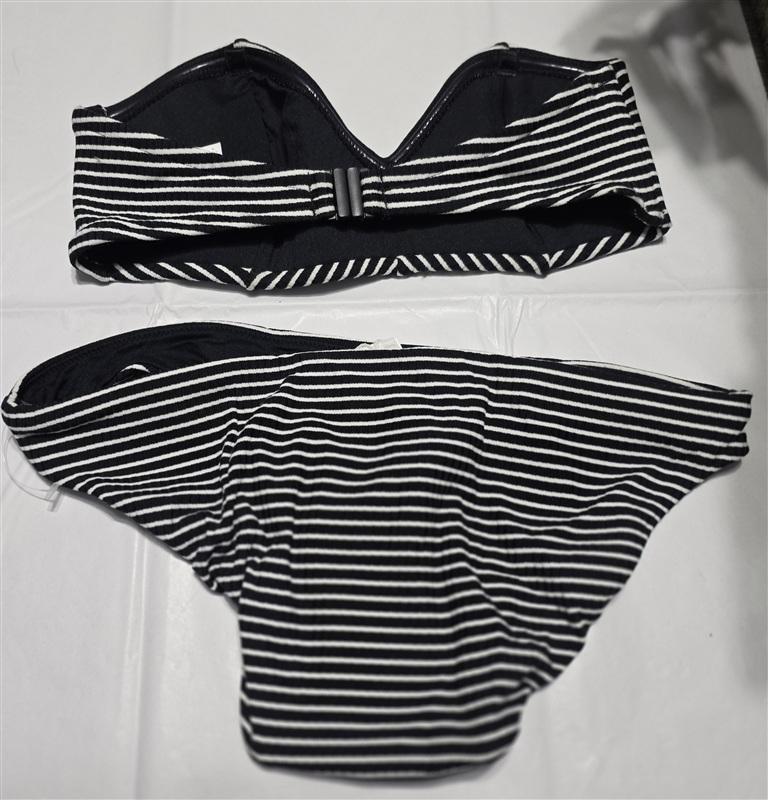 NWOT Seafolly 6 USA Go Overboard Bandeau Bikini Top & Bottom Black Stripe 134149