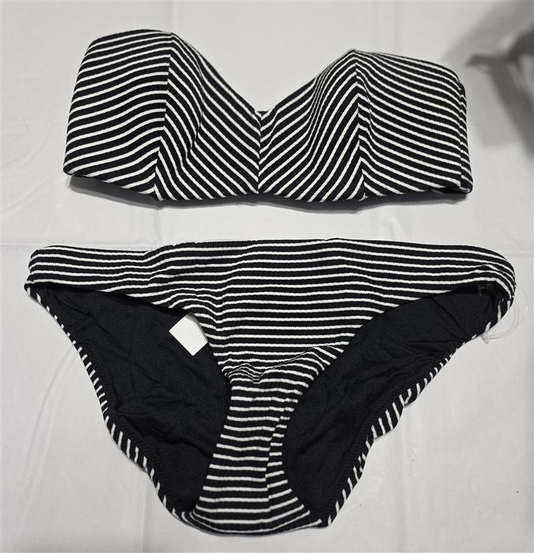 NWOT Seafolly 6 USA Go Overboard Bandeau Bikini Top & Bottom Black Stripe 134149