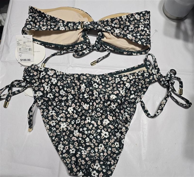 NWT Peony Petit Fleur 8 Bandeau Top & Side Tie Cheeky Bottom Bikini Swim 134183