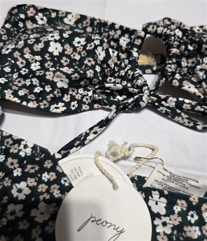 NWT Peony Petit Fleur 8 Bandeau Top & Side Tie Cheeky Bottom Bikini Swim 134183