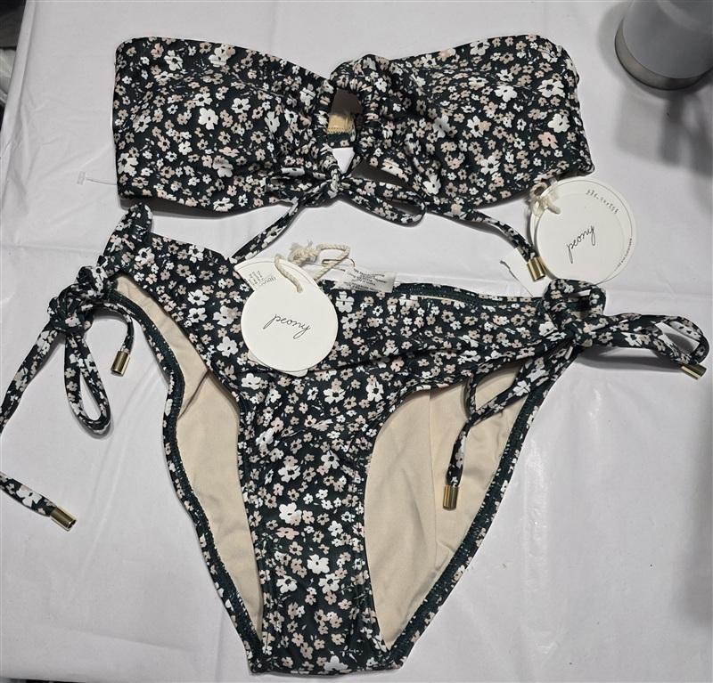 NWT Peony Petit Fleur 8 Bandeau Top & Side Tie Cheeky Bottom Bikini Swim 134183