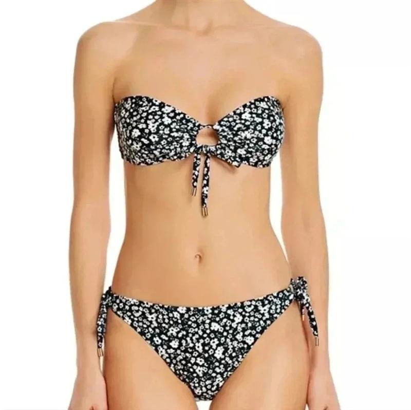 NWT Peony Petit Fleur 8 Bandeau Top & Side Tie Cheeky Bottom Bikini Swim 134183