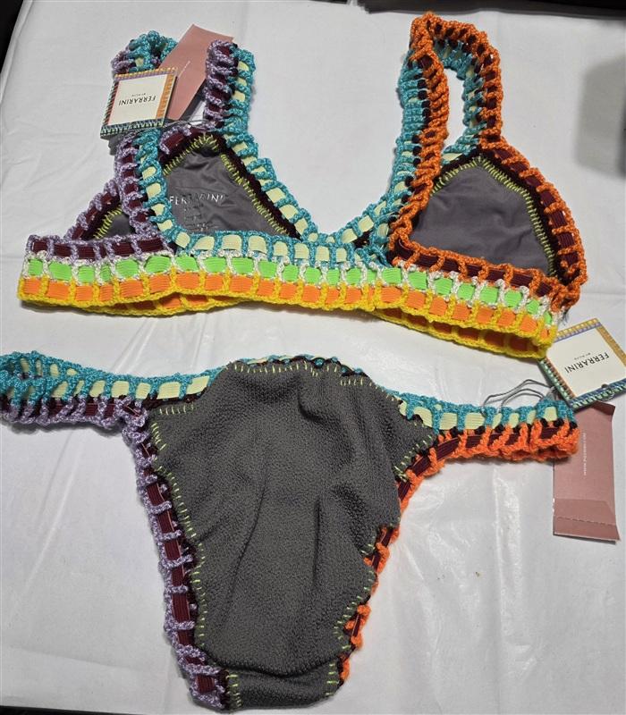 NWT Pilyq O/S Ferrarini Sand Reef Crochet Trim Bikini Swim Top Bottom 134184