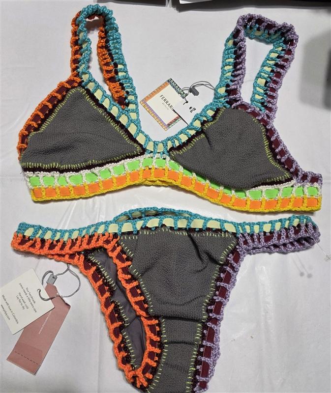 NWT Pilyq O/S Ferrarini Sand Reef Crochet Trim Bikini Swim Top Bottom 134184