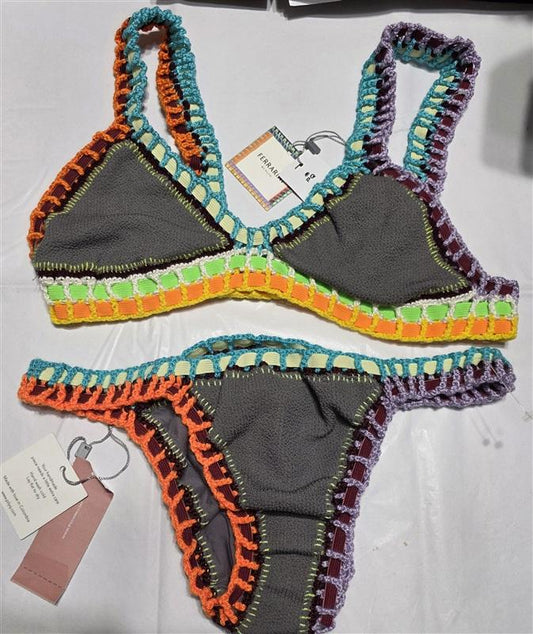 NWT Pilyq O/S Ferrarini Sand Reef Crochet Trim Bikini Swim Top Bottom 134184