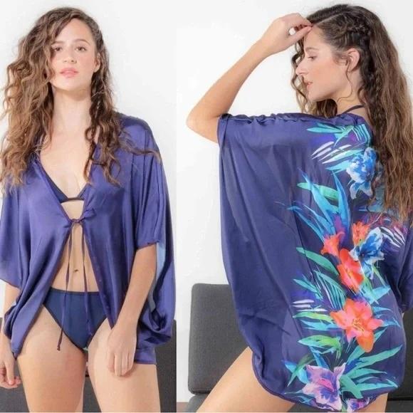 NWT Wet Swimwear M/L Floral Butterfly Kimono Swim Cover Up 134193