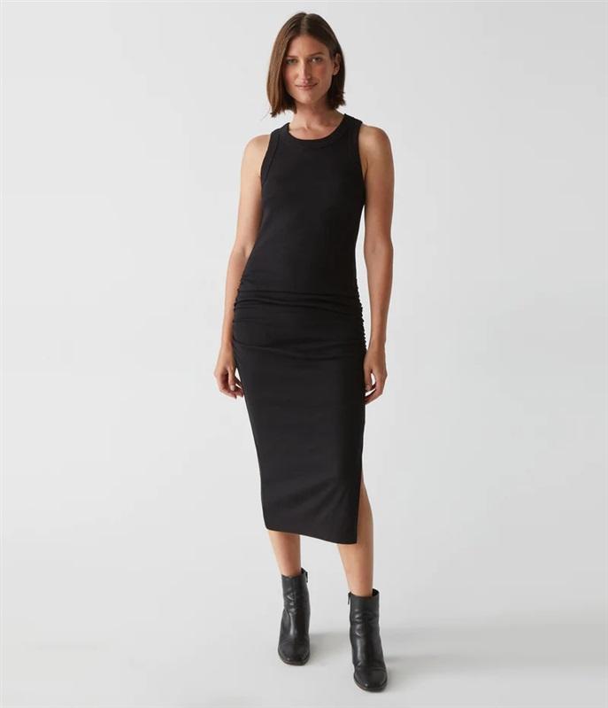 NWT Michael Stars S Wren Ribbed Round Neck Sleeveless Tank Dress Black 134198