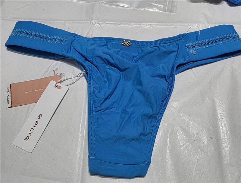 NWT Pilyq Tropics S Stitched Side Tab Blue Teeny Bikini Bottoms 134199
