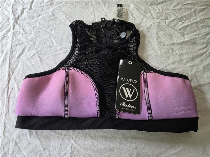 NWT WILDFOX XS Purple Black Mesh Zip Up Bikini Top 134204