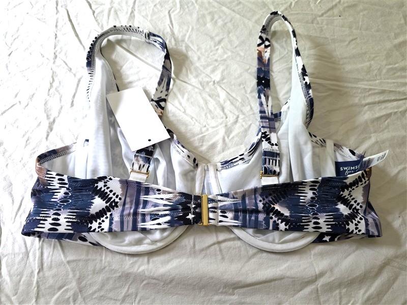 NWT Swimsuits For ALL 40DD Blue white Underwired Bikini Swim Top 134205