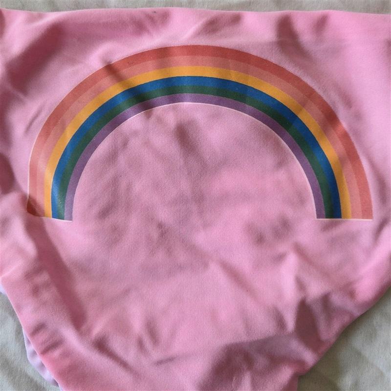 NWOT WILDFOX L Reversible Side Tie Rainbow & Seashells Bikini Bottoms 134206