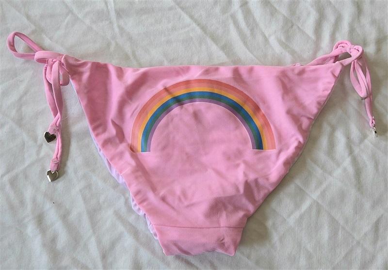 NWOT WILDFOX L Reversible Side Tie Rainbow & Seashells Bikini Bottoms 134206