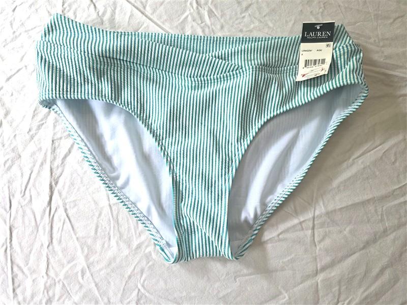 NWT Ralph Lauren 8 Seersucker High-Waist Bikini Swim Bottom Green Stripe 134212