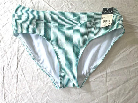 NWT Ralph Lauren 8 Seersucker High-Waist Bikini Swim Bottom Green Stripe 134212