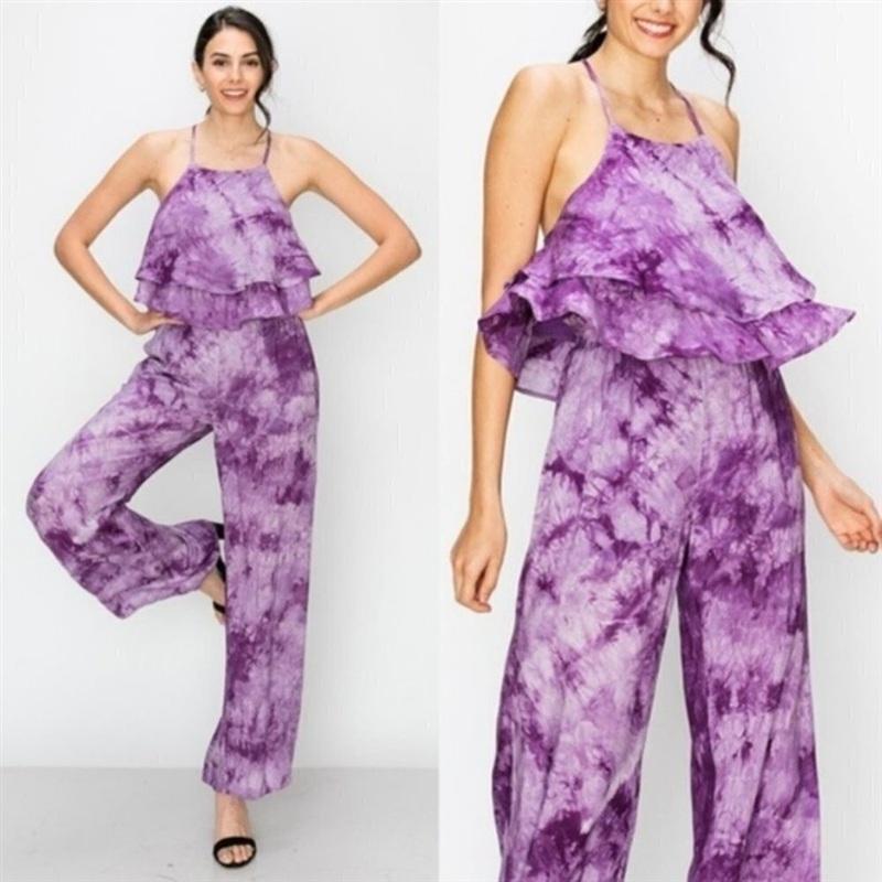 NWOT FavLux Small Purple Tie Dye Boho Swing Top & Pants 134225