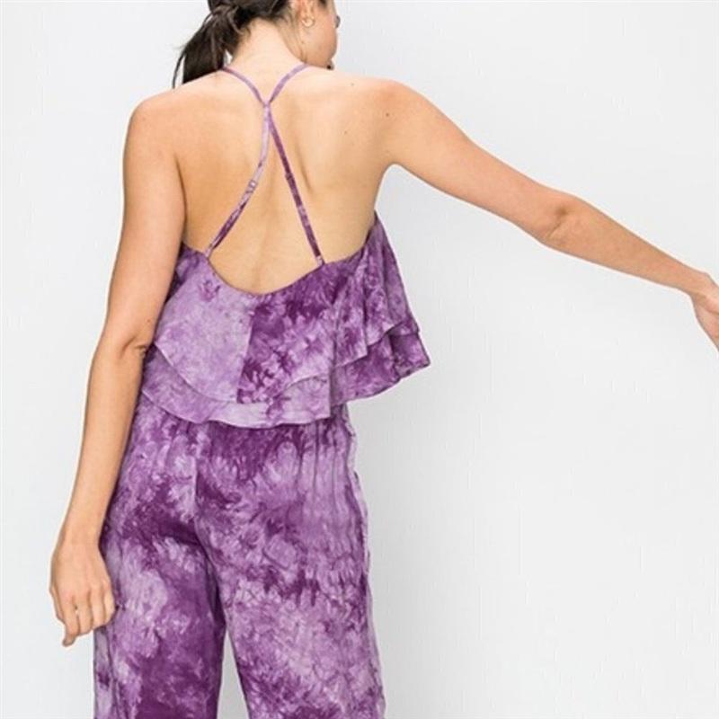 NWOT FavLux Small Purple Tie Dye Boho Swing Top & Pants 134225