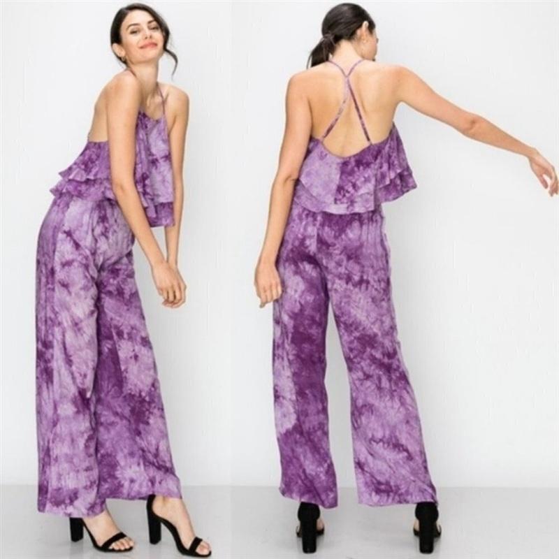 NWOT FavLux Small Purple Tie Dye Boho Swing Top & Pants 134225