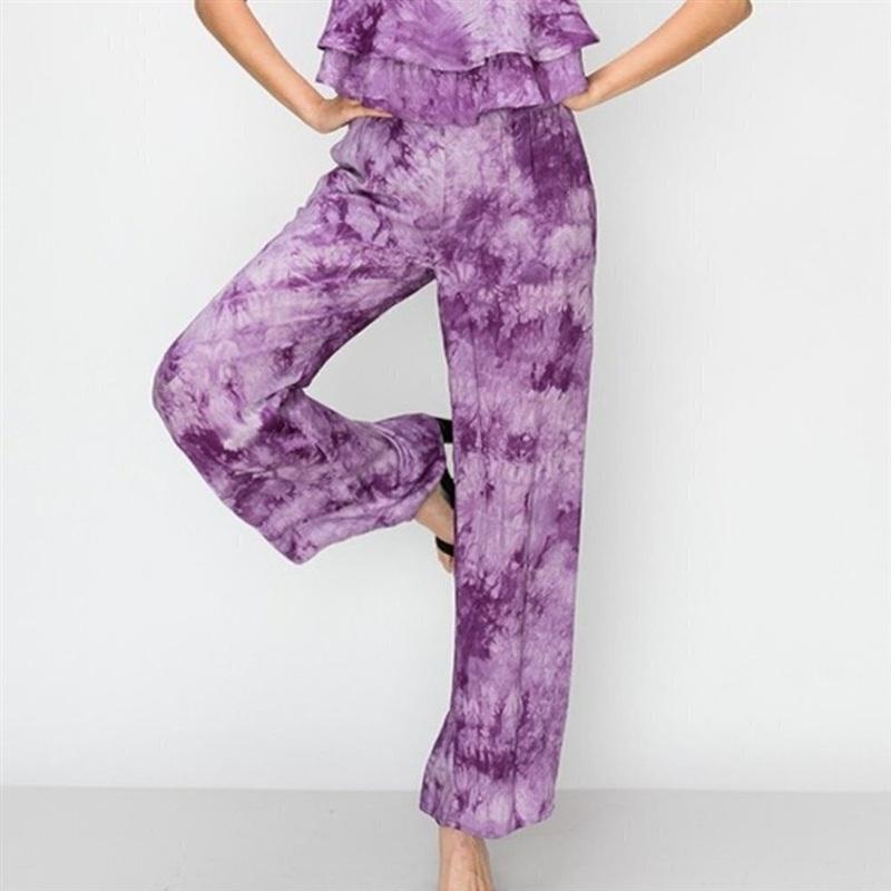 NWOT FavLux Small Purple Tie Dye Boho Swing Top & Pants 134225