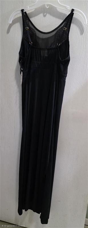 NWt Soma SM Enbliss Knit Lace Trim Long Nightgown w/ Shelf Bra Black Red 134226