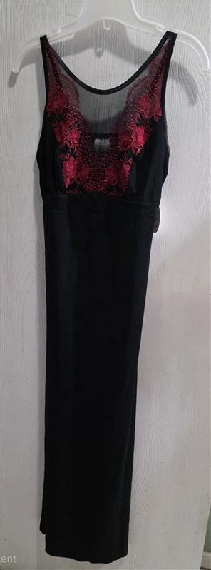 NWt Soma SM Enbliss Knit Lace Trim Long Nightgown w/ Shelf Bra Black Red 134226