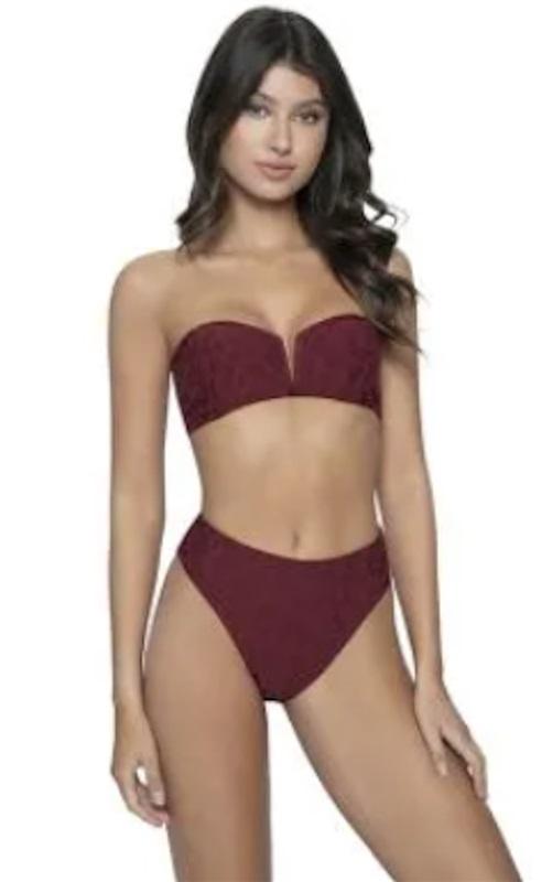 NWT Pilyq PQ Lynx S Chrissy Bandeau Bikini Swim Top Wine 134231