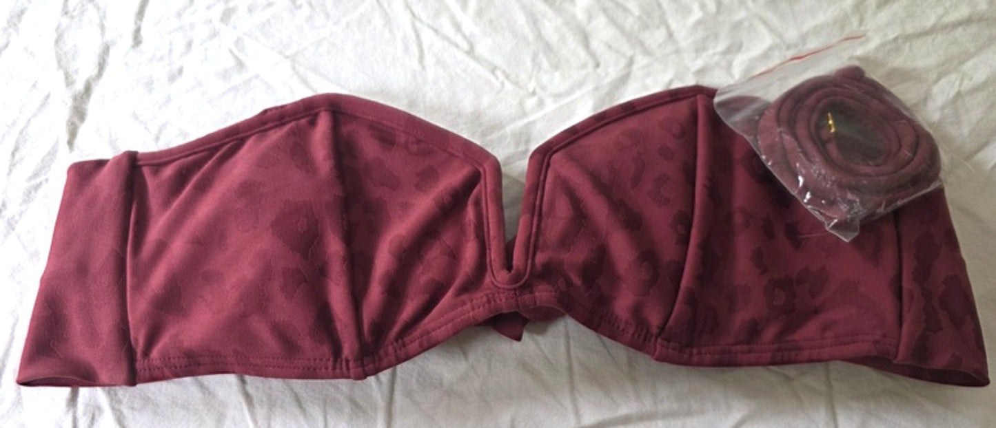 NWT Pilyq PQ Lynx S Chrissy Bandeau Bikini Swim Top Wine 134231