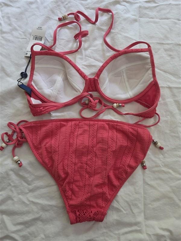 NWT Ralph Lauren Polo S Coral Diamond Lace Bikini Swim Top & Bottoms 134234