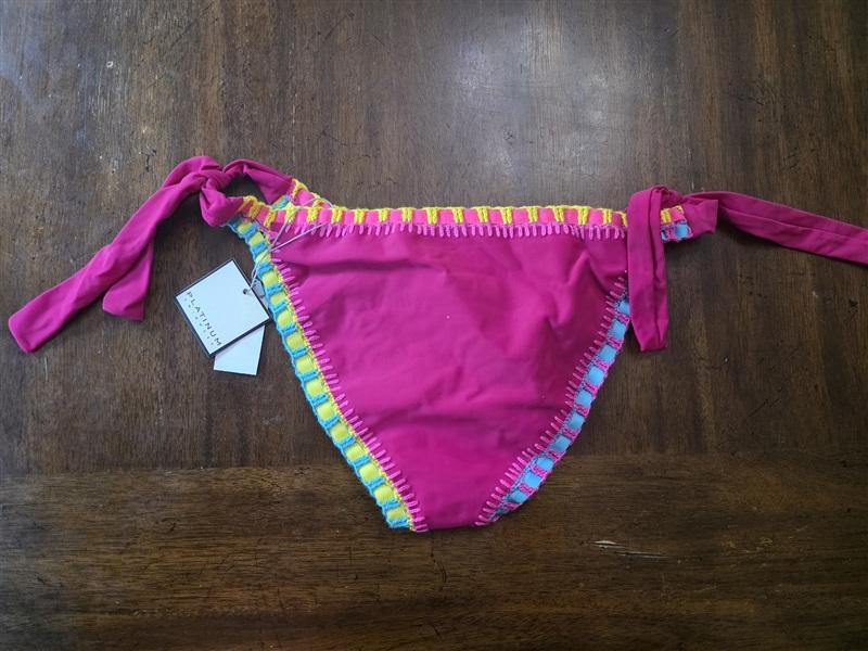 NWT Pilyq Platinum L Pin Magenta Crochet Trim Side-Tie Bikini Bottom Swim 134235