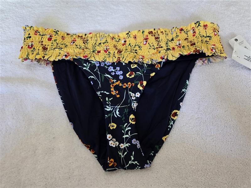 NWT Anne Cole Studio XL Smocked Bikini Bottom Floral Blue Yellow 134237