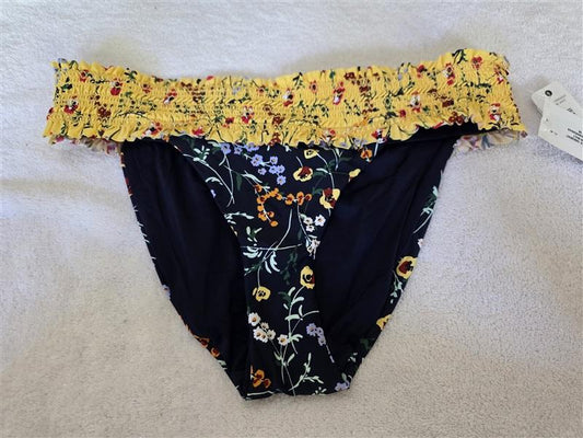 NWT Anne Cole Studio XL Smocked Bikini Bottom Floral Blue Yellow 134237