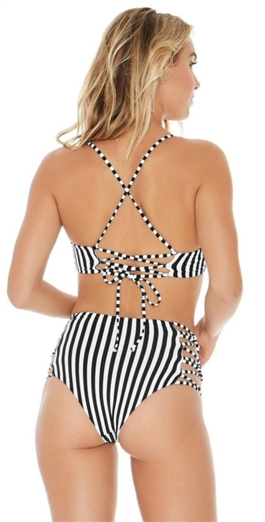 NWOT L*Space L Flynne Reversible Domino Stripe Top Black White 134242