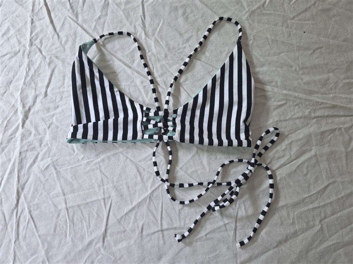NWOT L*Space L Flynne Reversible Domino Stripe Top Black White 134242