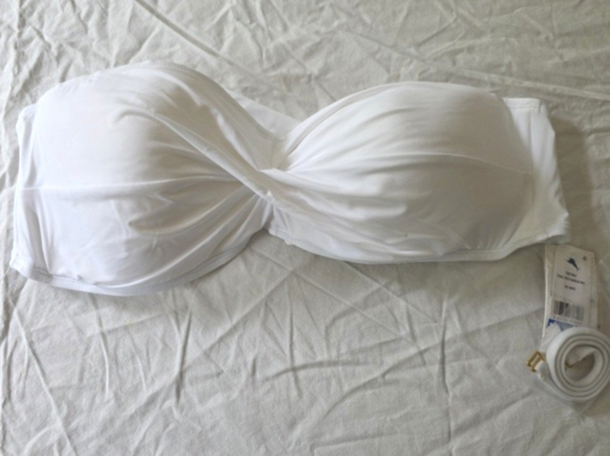 NWT Tommy Bahama XL Pearl Twist Bandeau Bikini Top White 134245