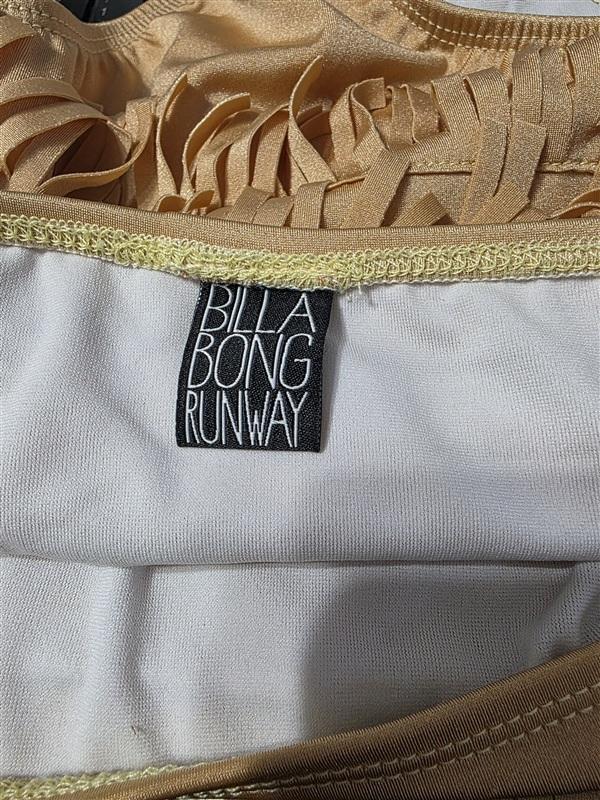 NWT BillaBong Runway Gold Fringe Cheeky Bikini Swim Bottoms 134251