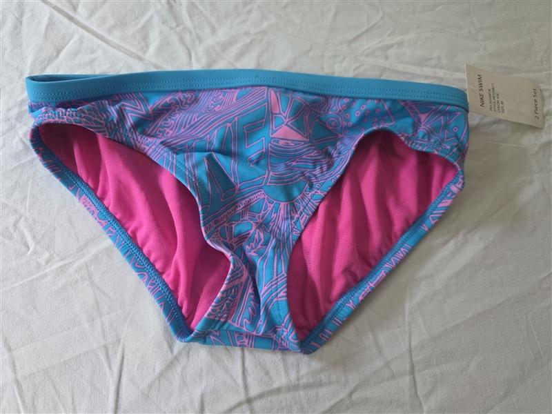 NWT Nike Girls M 11-12yrs Graffiti Print Blue Pink Bikini Bottom 134254