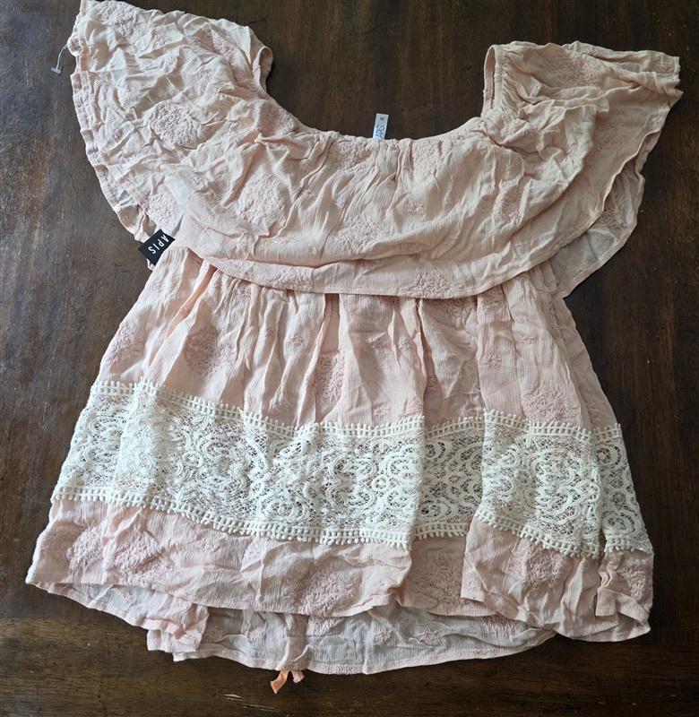 NWT Anthropologie Lapis M Peach Lace Milk Maid Off Shoulder Blouse 134261