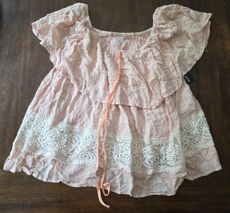 NWT Anthropologie Lapis M Peach Lace Milk Maid Off Shoulder Blouse 134261