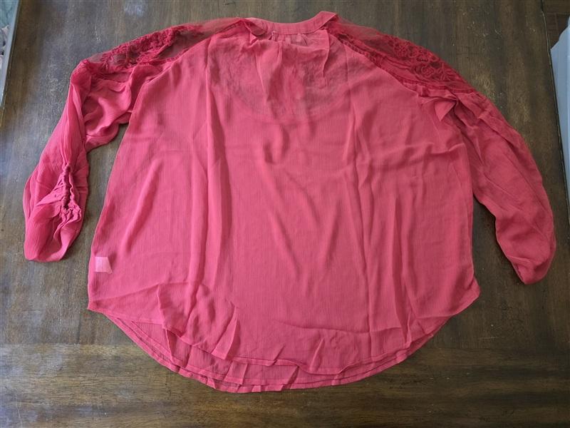NWT Hayden S/M Sheer RED chiffon Lace BohoPeasant Oversized Blouse 134265