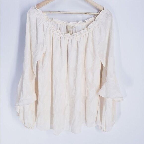 NWT Michael Kors M Ivory Off Shoulder Balloon Sleeve Blouse 134273