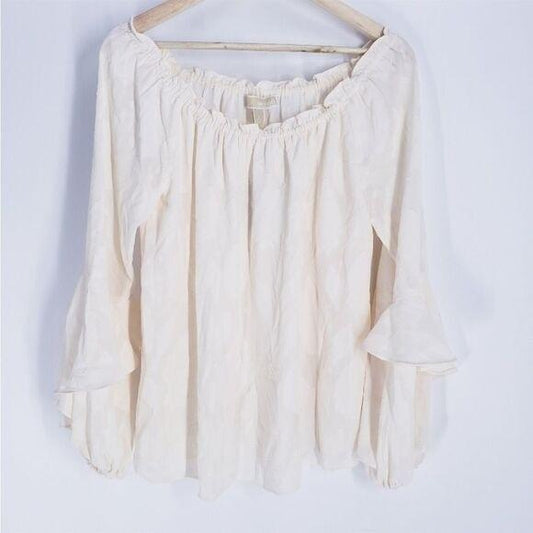 NWT Michael Kors M Ivory Off Shoulder Balloon Sleeve Blouse 134273