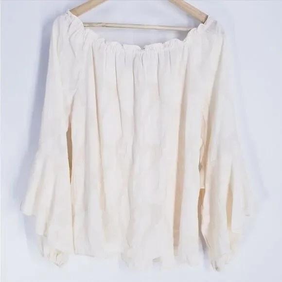 NWT Michael Kors M Ivory Off Shoulder Balloon Sleeve Blouse 134273