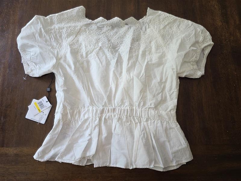 NWT Laundry Shelli Segal M White Eyelet Peplum Blouse V neck 134274