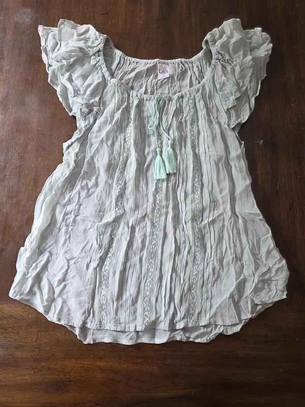 NWOT Billa Anthropologie Sheer Flutter Sleeve Lace Boho Mint Green Blouse 134275