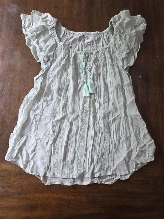 NWOT Billa Anthropologie Sheer Flutter Sleeve Lace Boho Mint Green Blouse 134275