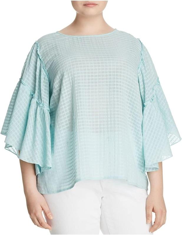 NWT Vince Camuto L Sheer Windowpane Large Flutter Sleeves Mint Green 134276