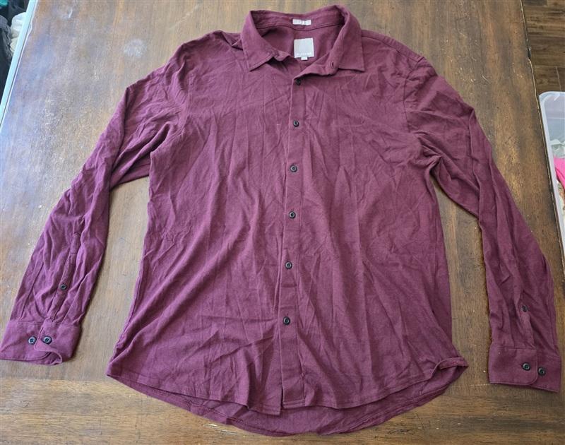 NWT A-Frame XL Slim Cotton Knit Oxford Shirt LS Button Up Wine 134281
