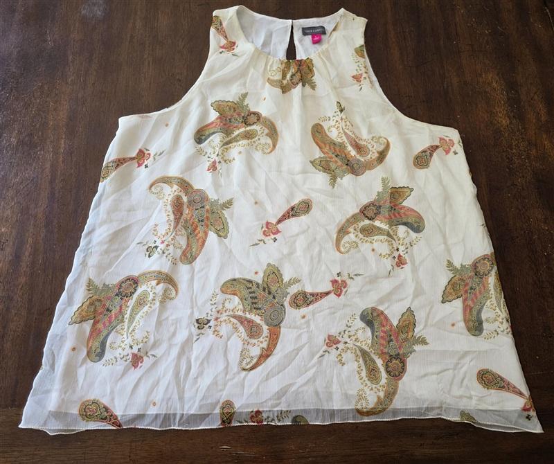 NWOT VInce Camuto Large Paisley Floral Tank Tunic Blouse Semi Sheer 134288