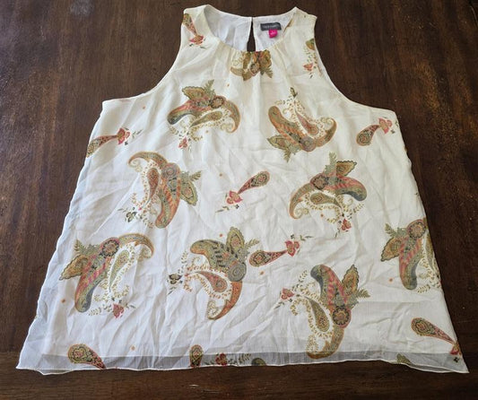 NWOT VInce Camuto Large Paisley Floral Tank Tunic Blouse Semi Sheer 134288