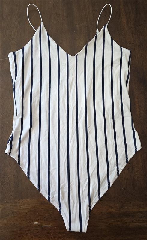 NWOT Gaze M Blue White Nautical Stripe Bodysuit Cheeky 134289